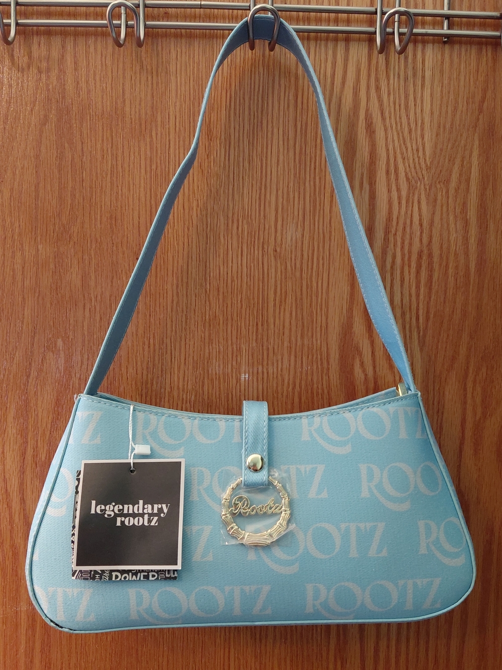 Roots Light Blue Logo Shoulder Bag